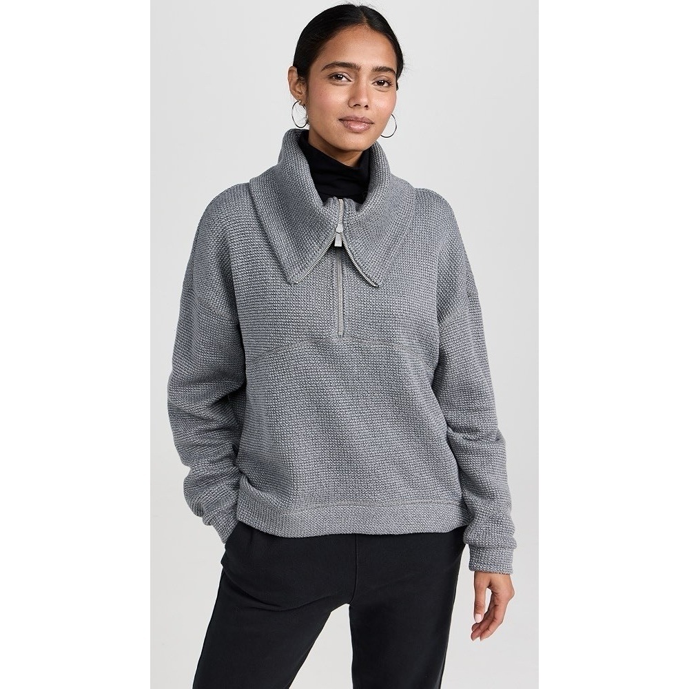 SWEATY BELLY Sweatshirt 6 Restful Boucle 1/2 Zip Cowl Neck Boxy Jumper Gray